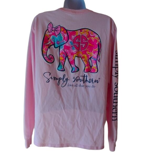 Simply Southern pink elephant long sleeve tee shirt M - Picture 1 of 5